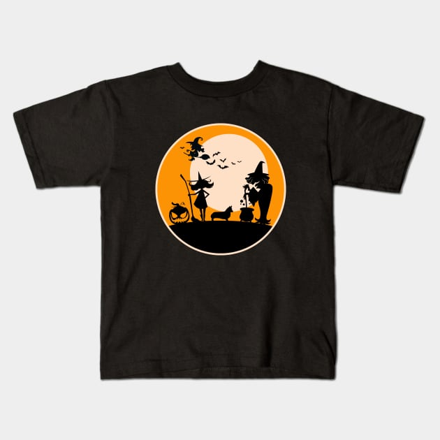 Halloween Corgi Silhouette - Witches Kids T-Shirt by MaplewoodMerch